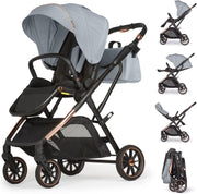 Baby Pushchair Reclining Seat Smooth Suspension Compact Stroller Grey