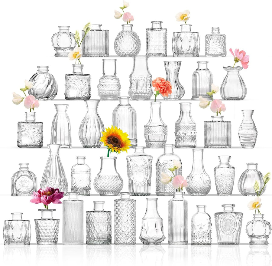 40pcs Clear Glass Bud Vases Wedding Table Centerpieces Mini Flower Decor