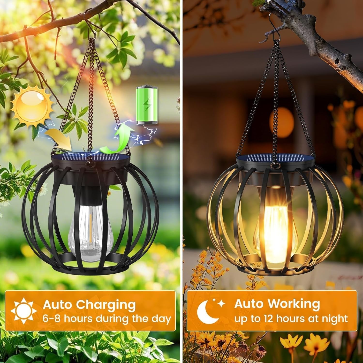 4-Pack Hanging Solar Lanterns Outdoor Waterproof Metal Garden Lights