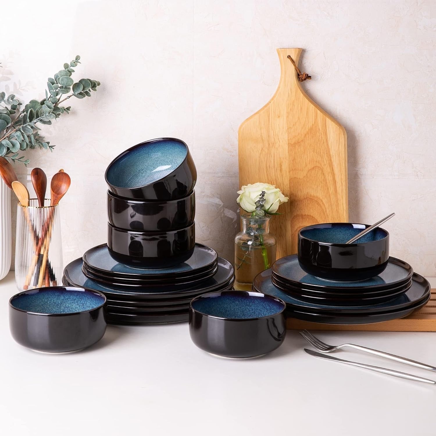 Breakfast Dessert Plates Set of 6 21.5cm Stoneware Side Plates Space Blue