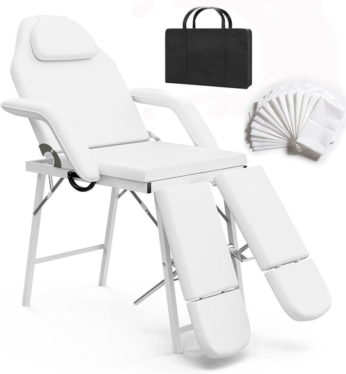 Portable 3-Section Folding Massage Table Adjustable Spa Bed With Carry Bag