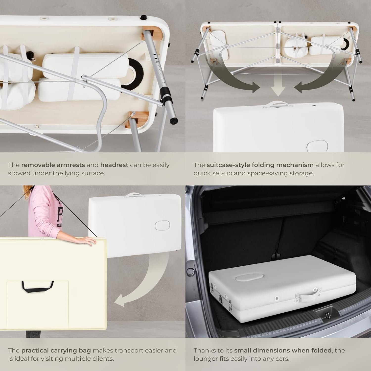Portable 2 Section Massage Table Foldable Spa Beauty Bed 60cm Adjustable White