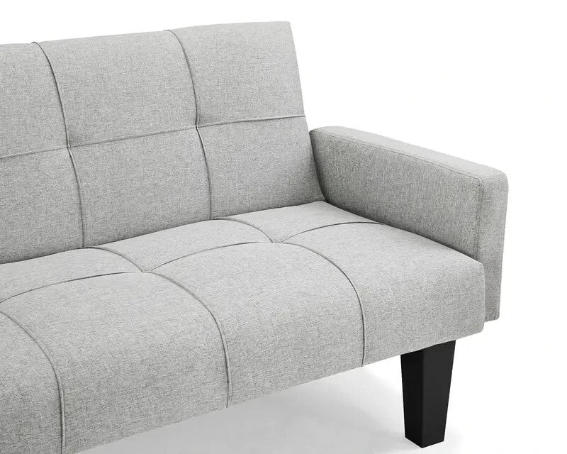 3 Seater Grey Sofa Bed Clic Clac Tufted Fabric Guest Sleeper Couch Modern