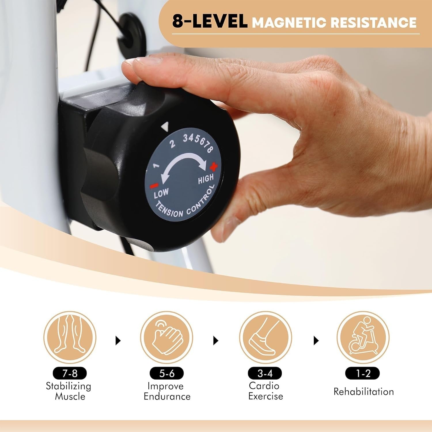 Foldable Magnetic Exercise Bike Quiet 8-Level Resistance LCD Pulse White