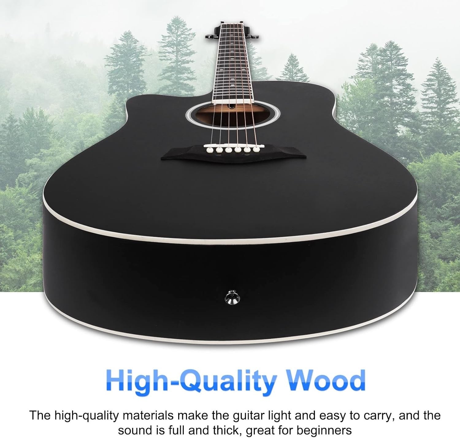 Left Handed Acoustic Guitar 4/4 Full Size Beginner Kit Black