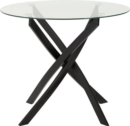 Round Glass Dining Table 90cm Clear Top Black Legs Modern Kitchen