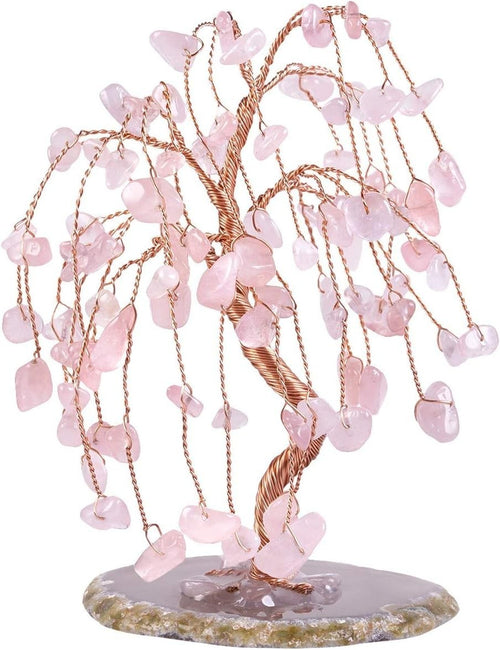 Rose Quartz Gemstone Money Tree Ornament Pink Crystal Feng Shui Decor Gift