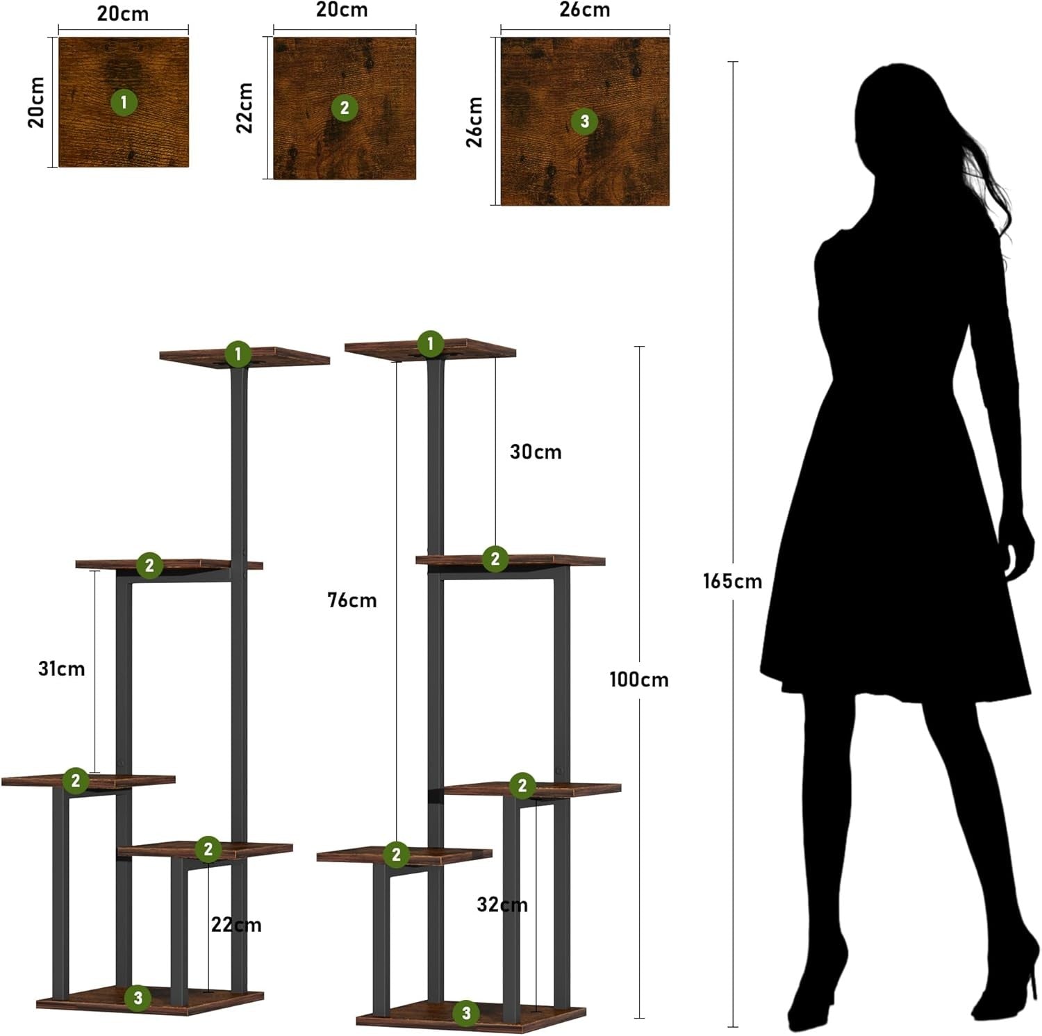 5 Tier Metal Plant Stand with Grow Lights Indoor Corner Shelf Set of 2, 100cm Ta