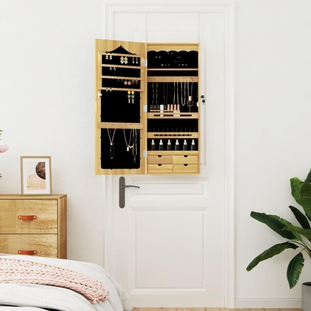 Wall Mounted Mirror Jewelry Cabinet Lockable Storage with Drawers 90cm
