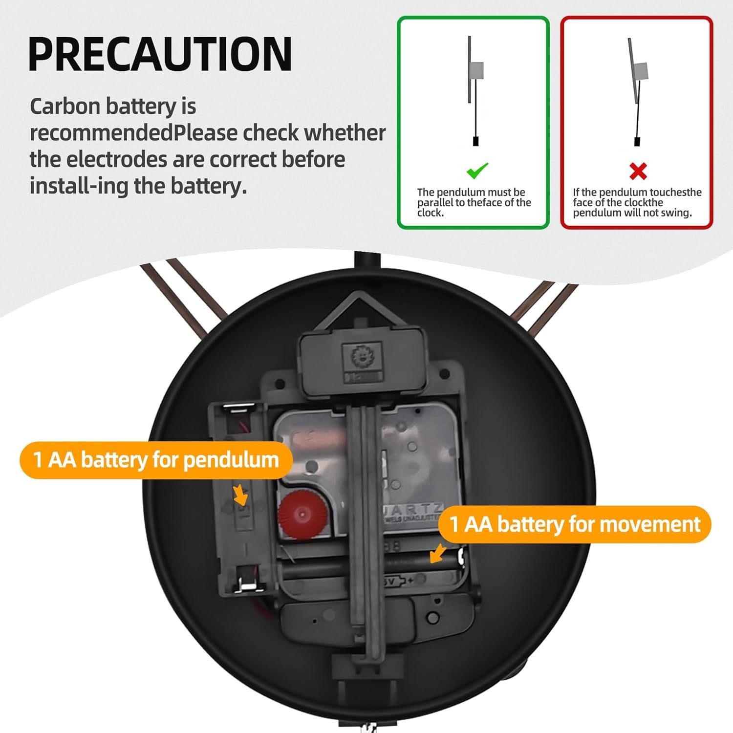 50cm Large Modern Black Metal Wall Clock Silent Pendulum Minimalist Round Decor