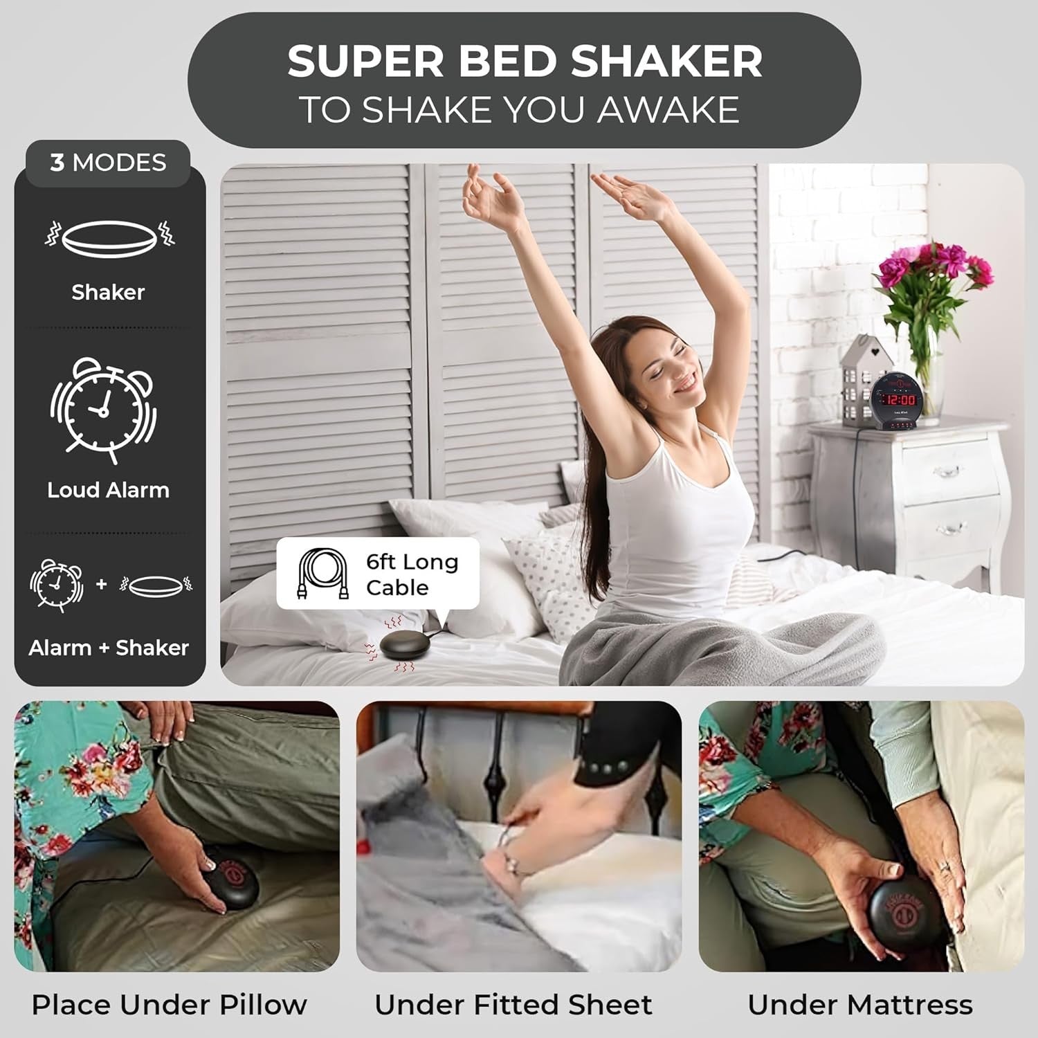 Extra Loud Alarm Clock Bed Shaker Vibrating Heavy Sleepers Hearing Impaired