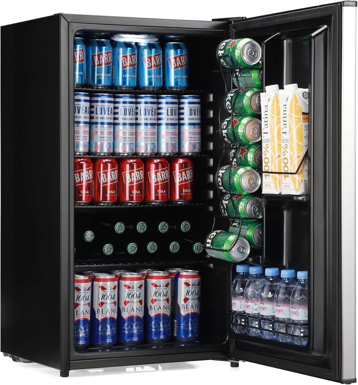 Under Counter Drinks Fridge Stainless Steel Beer Wine Cooler 90L Reversible Door