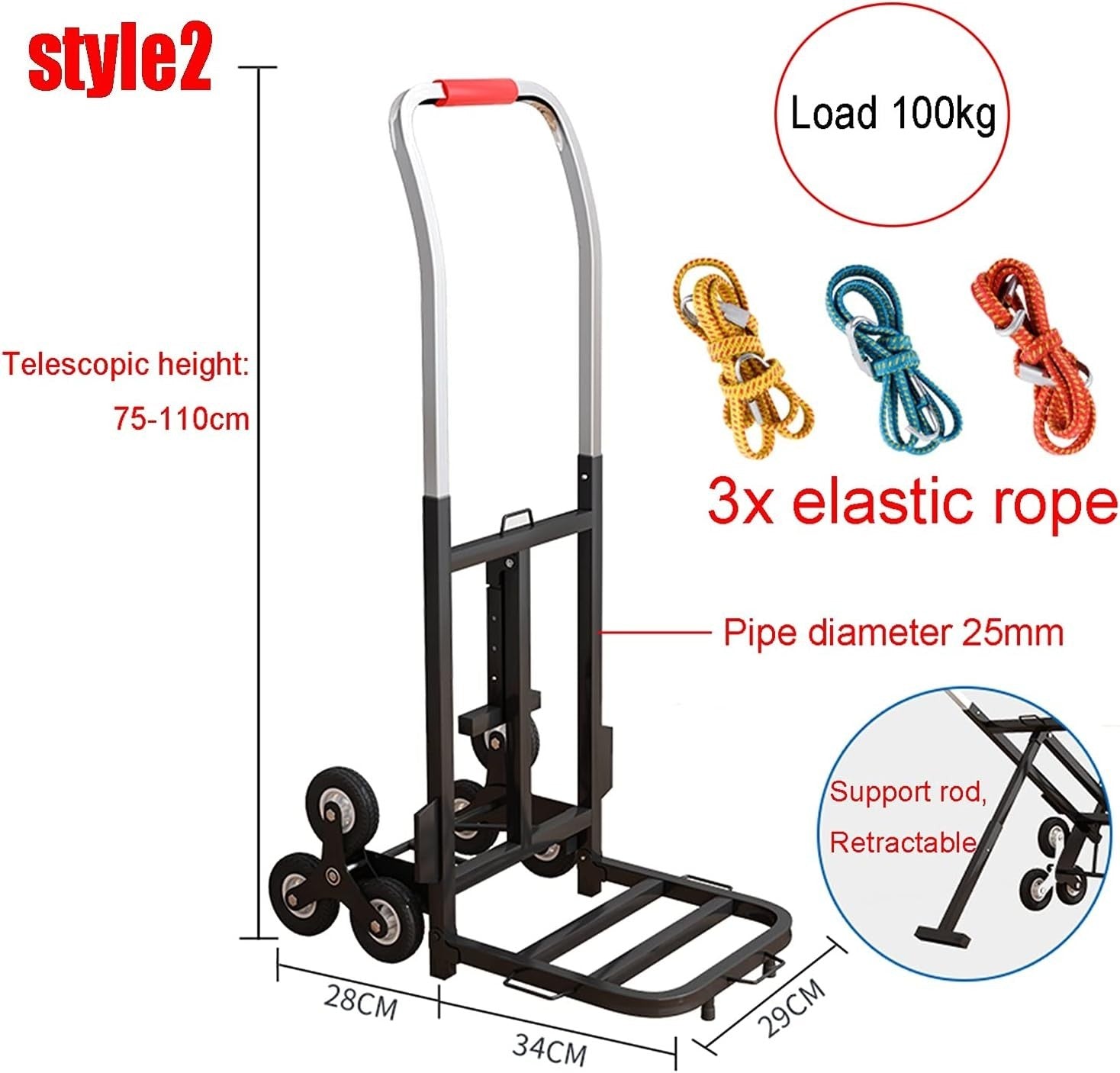 Steel Stair Climbing Hand Truck 100kg 6 Wheel Folding Trolley