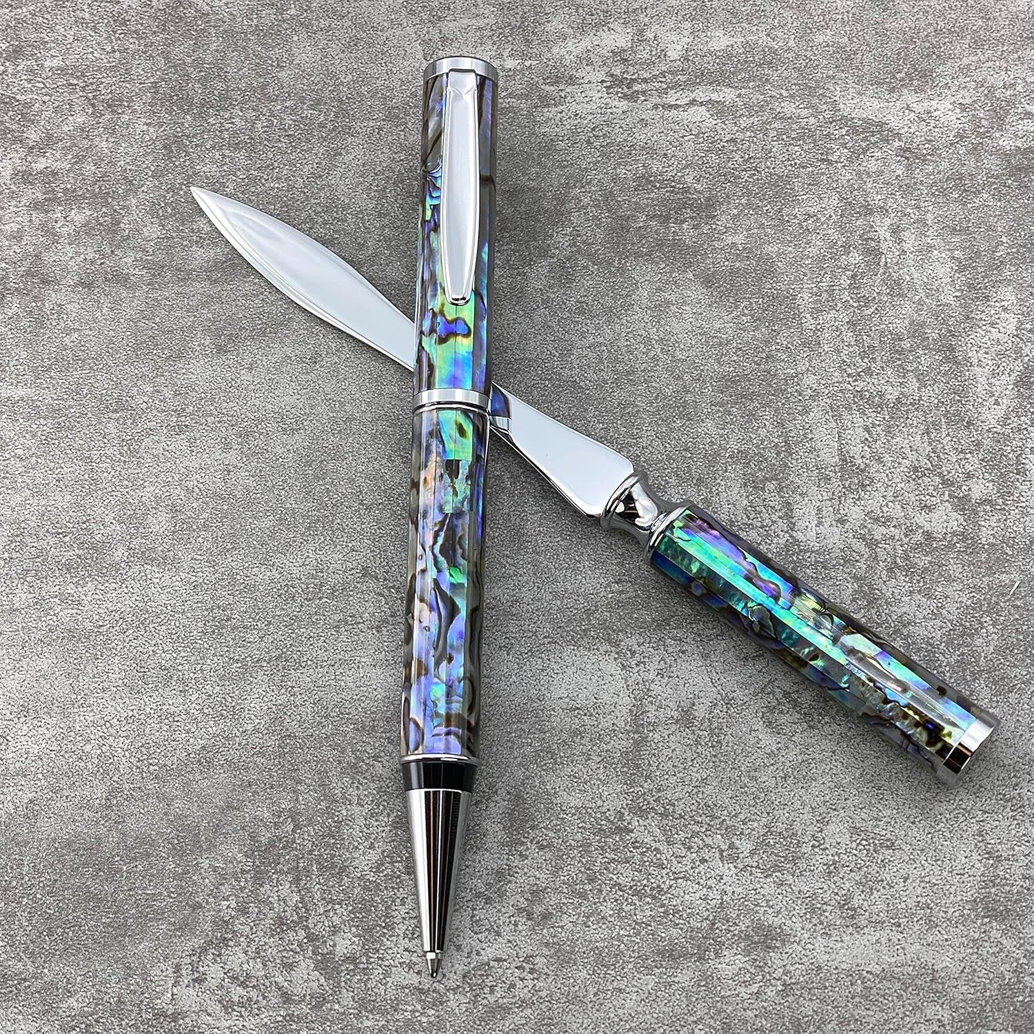 Luxury Blue Abalone Shell Ballpoint Pen & Letter Opener Gift Set