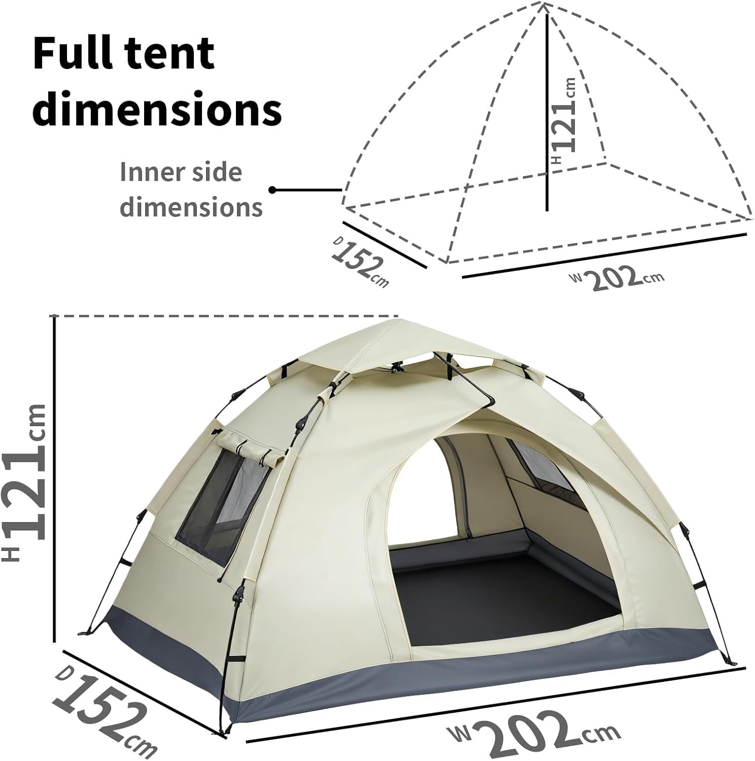 2-3 Person Instant Pop-Up Tent Waterproof UV Protection Lightweight