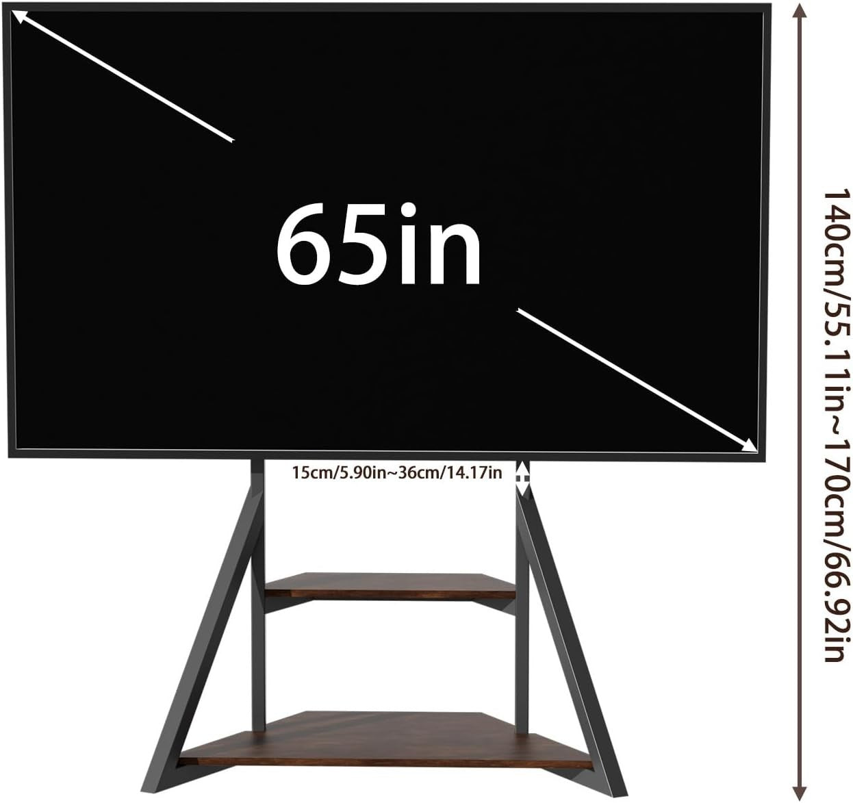 Adjustable Industrial TV Floor Stand 40-75" with 2 Shelves & 80kg Load