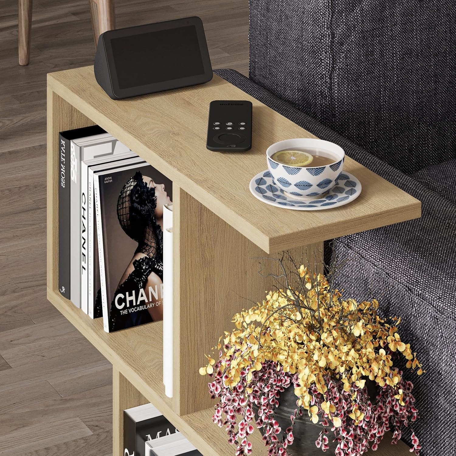 Oak 2-Tier Storage Side Table – Slim, Versatile Organizer, Easy Assembly