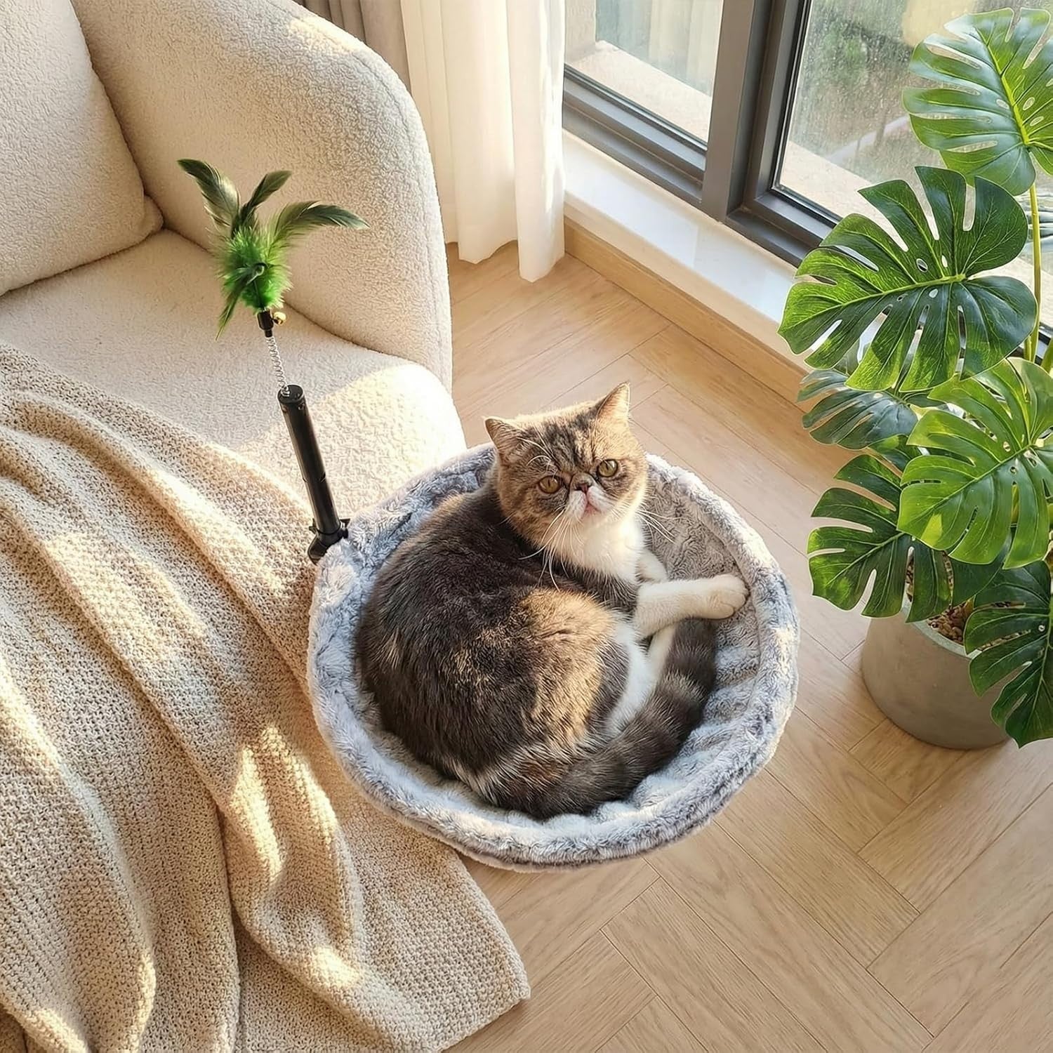 360 Rotating Desk Cat Hammock Clamp On Plush Cat Bed Perch