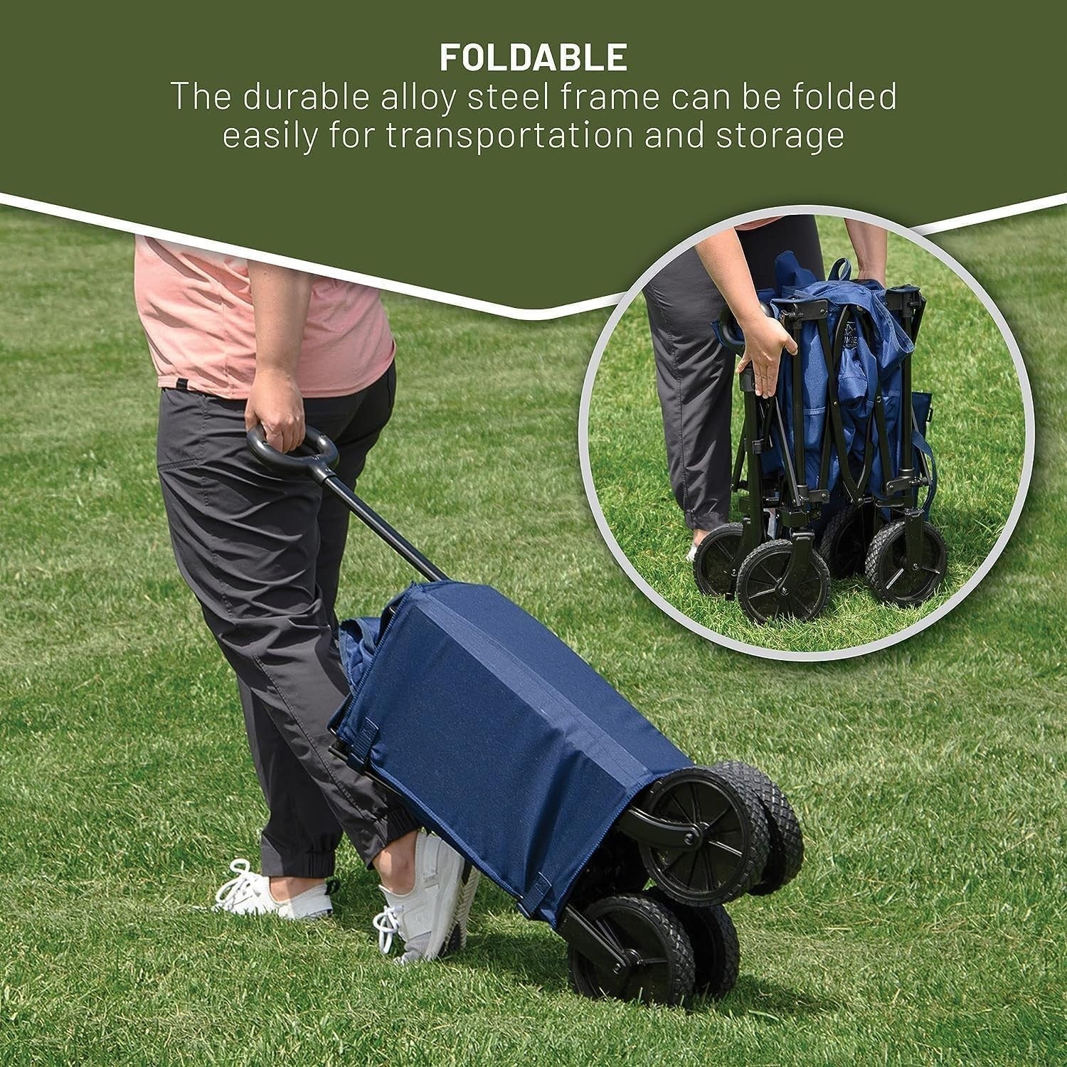 Dark Blue Folding Camping Wagon 225lb Heavy Duty Outdoor Trolley