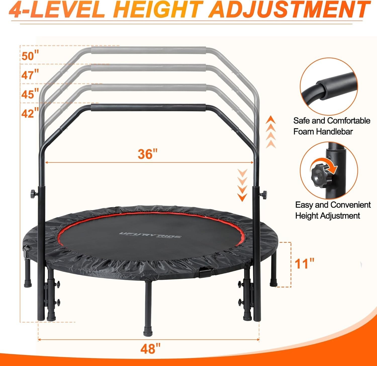 48in Heavy Duty Folding Rebounder Trampoline Adjustable Handle