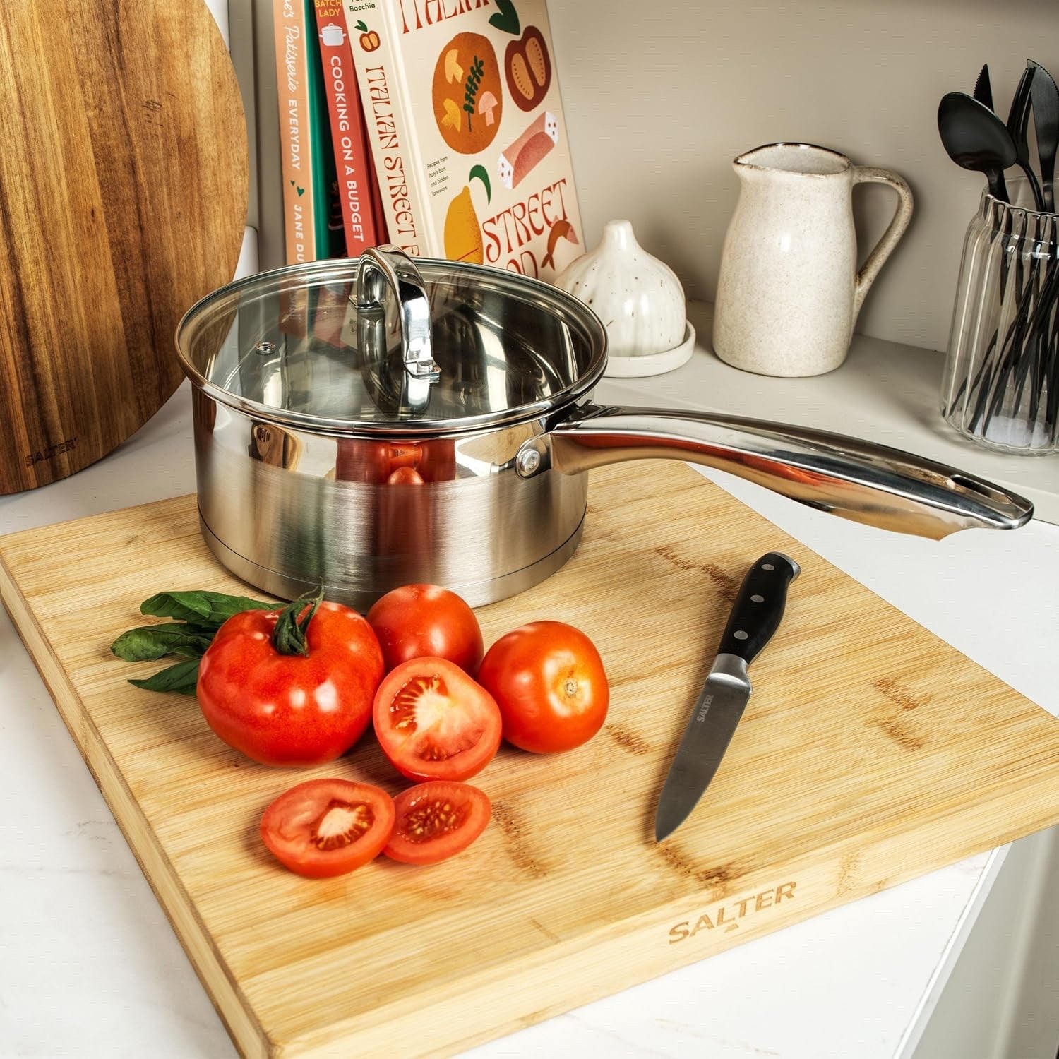 5pcs Stainless Steel Induction Saucepans and Frying Pan Set with Glass Lids