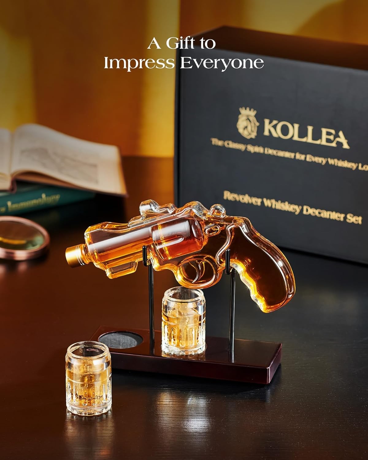 Gun Whiskey Decanter Set with 2 Glasses 266ml Novelty Liquor Dispenser Gift