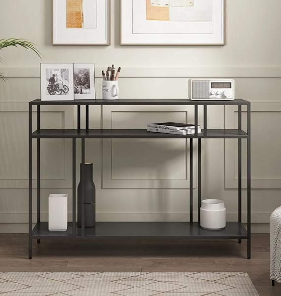 Slim Black Metal Console Table – Modern 110cm Radiator Shelf  Hallway Display