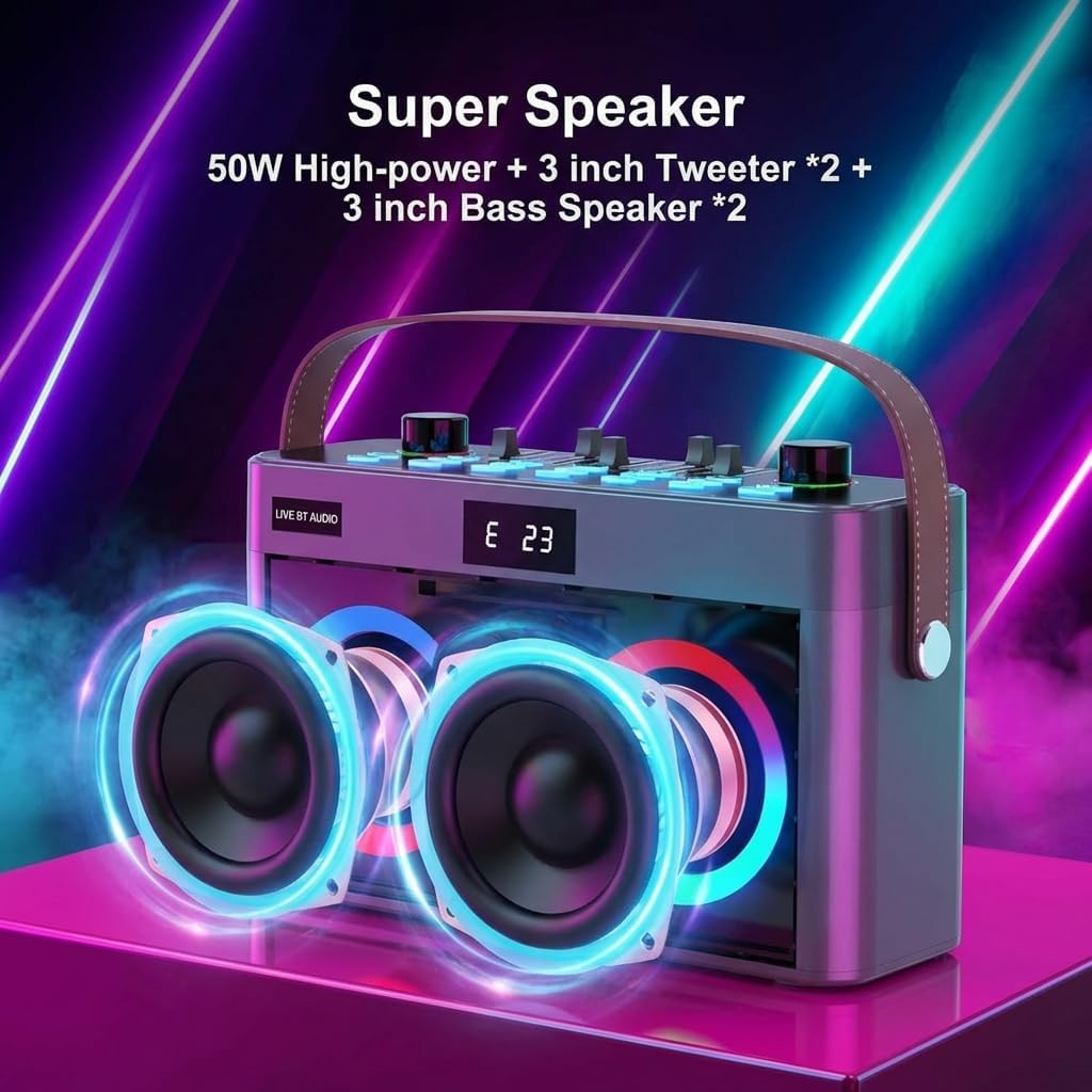 MT-VIKI Portable Bluetooth Karaoke Speaker with 2 Wireless Mics LED