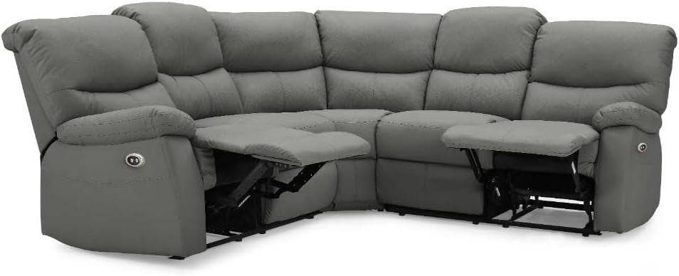 Recliner Corner Sofa 5 Seater Dark Grey Faux Leather | Electric Seats & Armrests