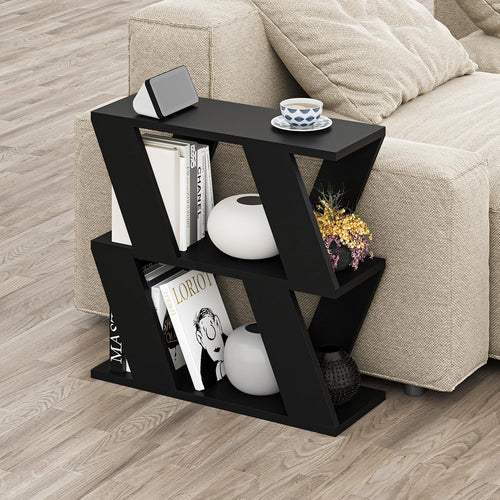 Slim 2 Tier Narrow Side Table with Storage Shelves | Modern Black End Table