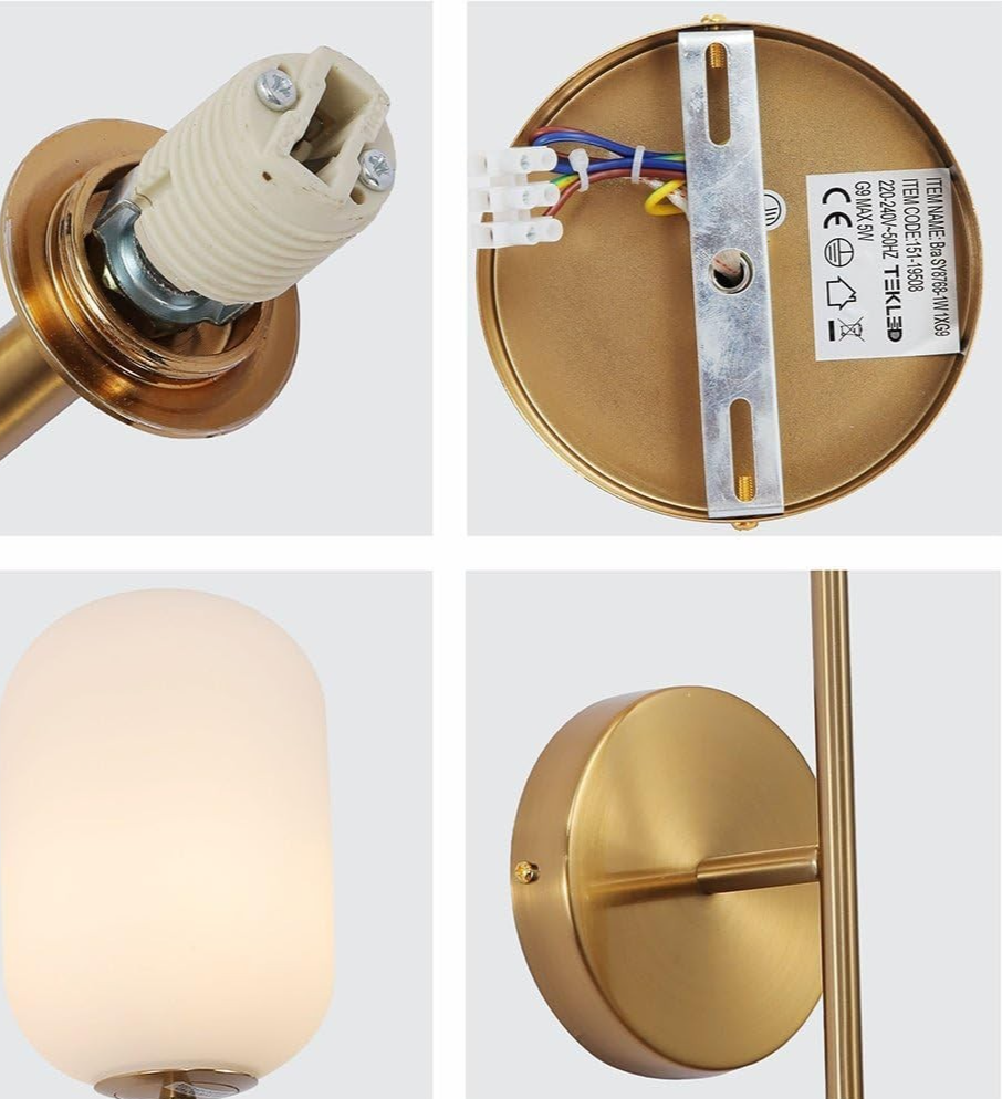 Modern Wall Light Double Lamp Gold Aluminium Bronze Glass Cylinder for Home