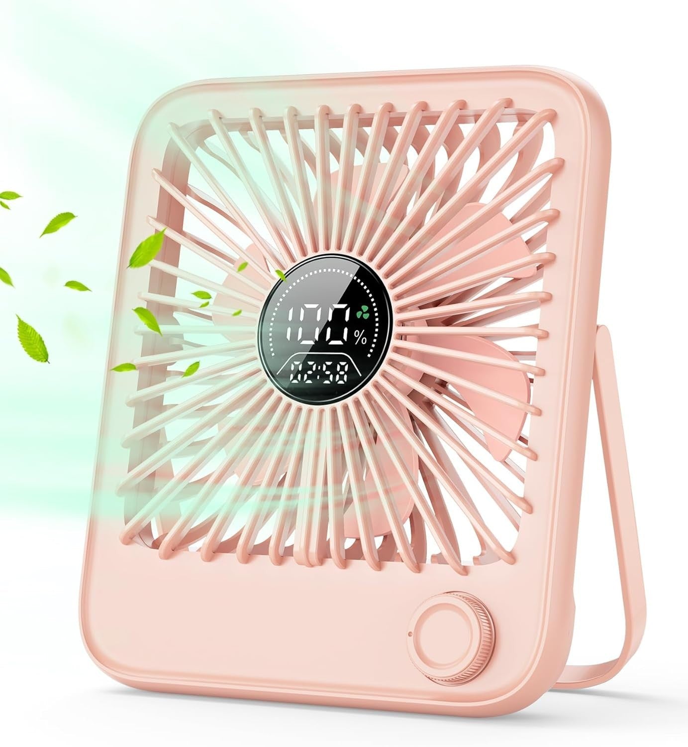 Mini Desk Fan – 100 Speed Adjustable Portable Cooling Fan w/ LED Display Pink