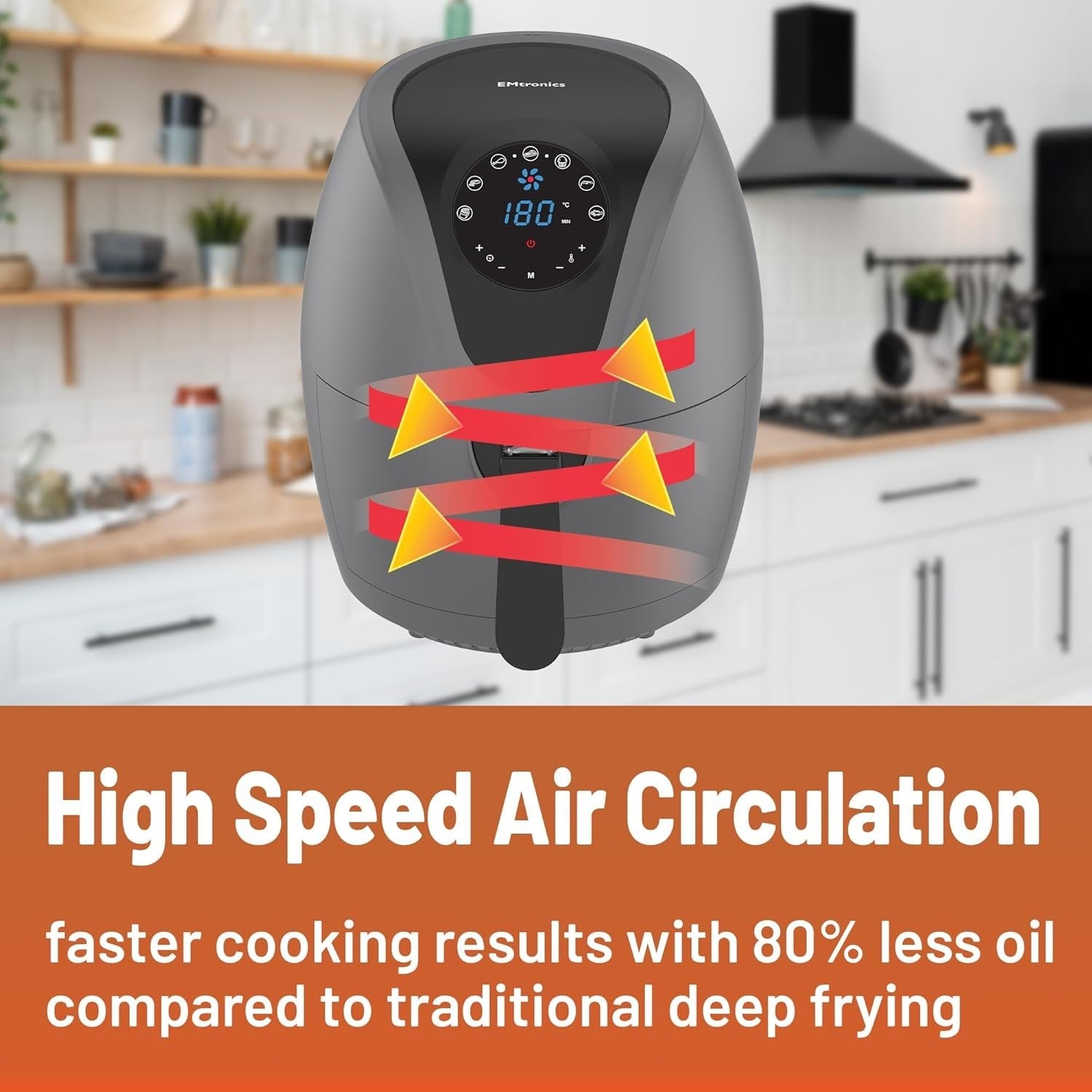 4.5L Digital Air Fryer | 1400W Oil-Free Cooking | 7 Presets |  Grey Finish