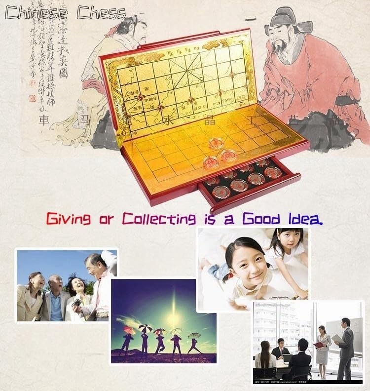 Clear Crystal Xiangqi Chinese Chess Set Travel Board 25mm Pieces