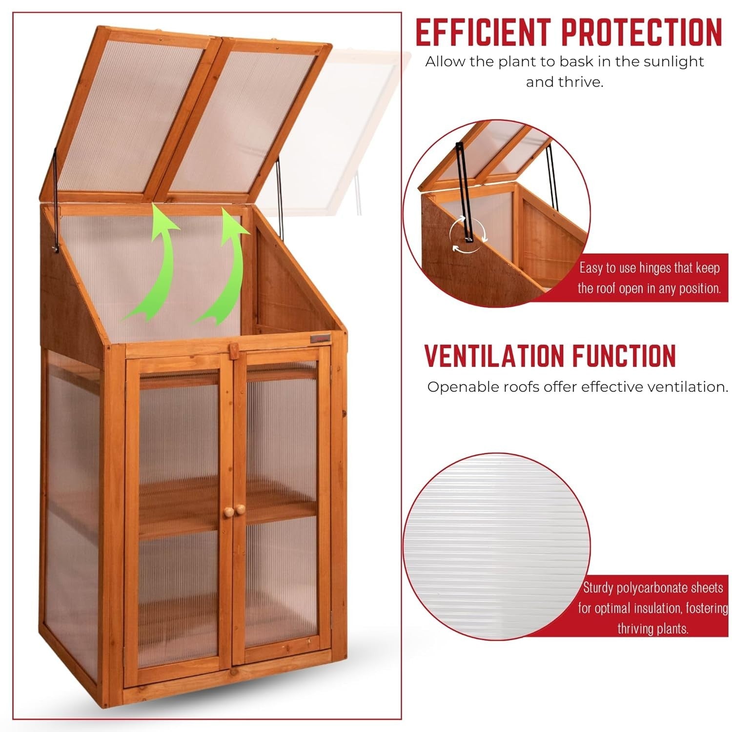 Wooden Mini Greenhouse Cold Frame with Polycarbonate Panels H120xW69xD49cm