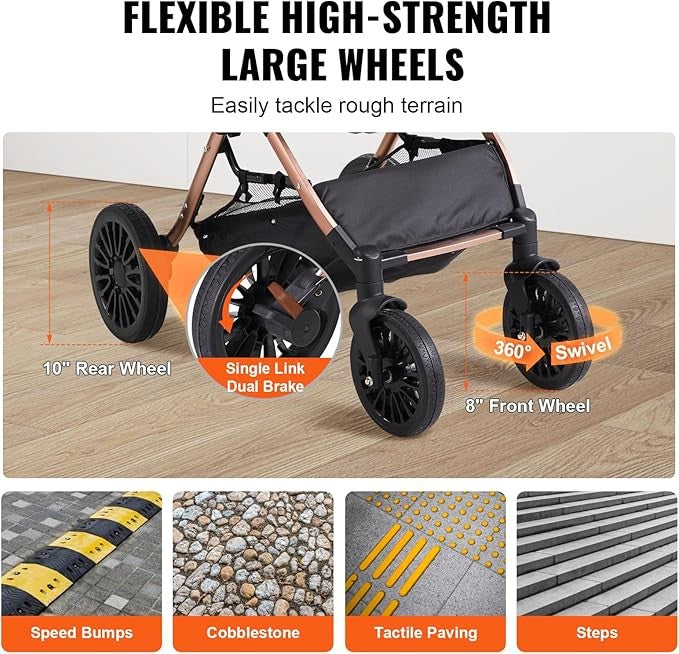 Luxury Dog Stroller Pushchair Detachable Carrier 66lb Capacity Brakes 4 Wheel