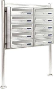 Outdoor Stainless Steel Multi Slot Letterbox System 10 Compartments Secure Post