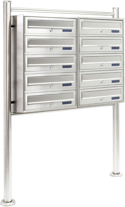 Outdoor Stainless Steel Multi Slot Letterbox System 10 Compartments Secure Post