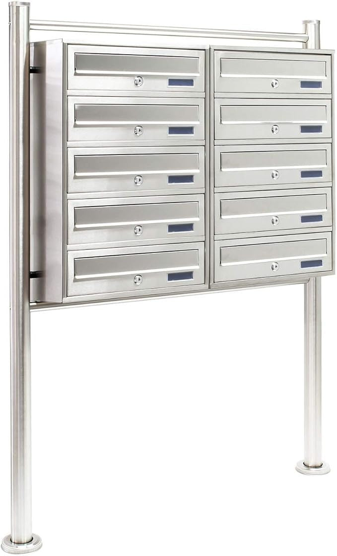 Outdoor Stainless Steel Multi Slot Letterbox System 10 Compartments Secure Post