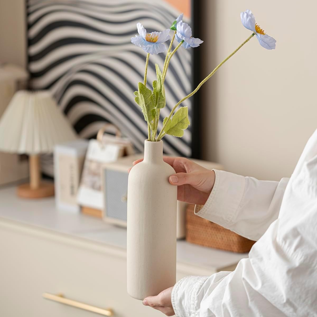 Modern Ceramic Vase Set 4 Beige Neutral Minimalist Home Decor