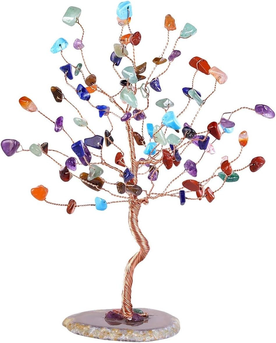Solar Crystal Money Tree 7 Chakra Gemstone Healing Decor Agate Base Ornament