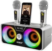 Karaoke Machine 2 UHF Wireless Mics Bluetooth PA LED