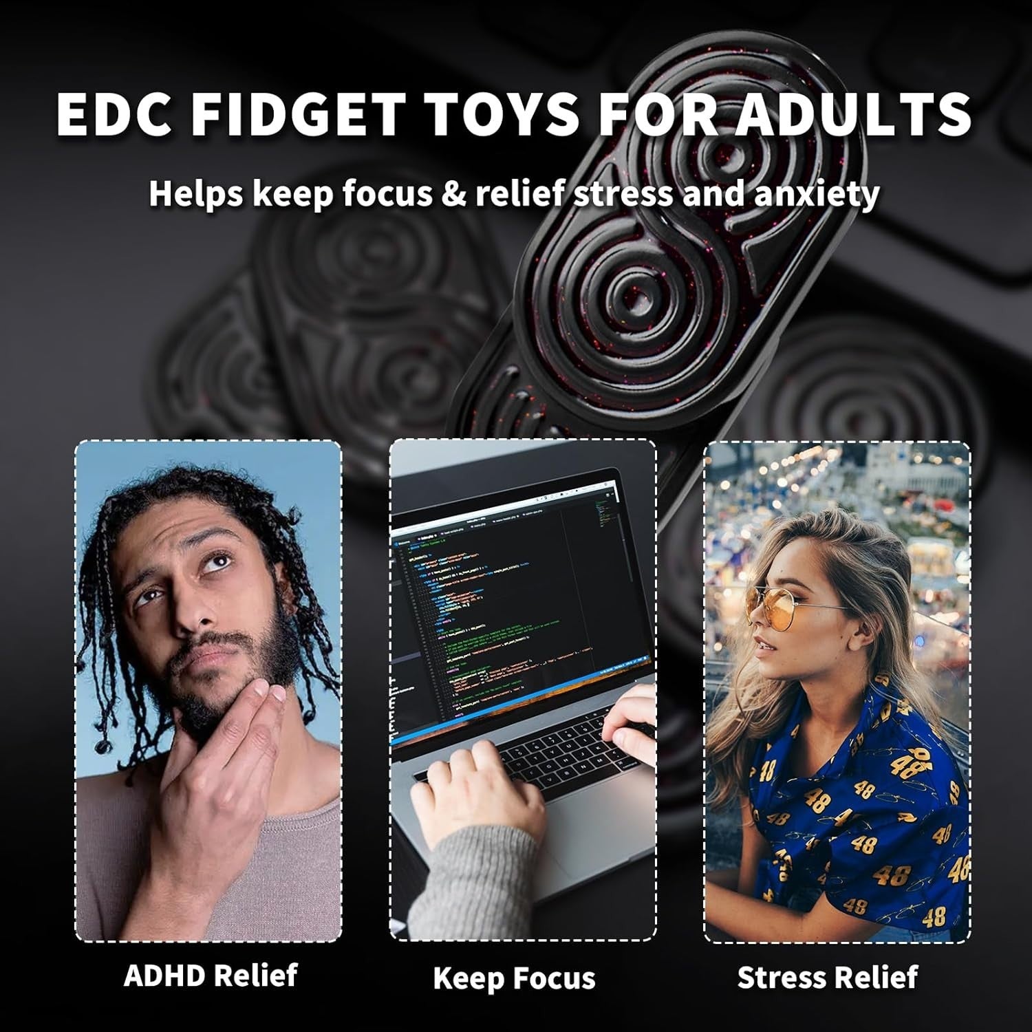 Black Crystal Infinity Fidget Slider Ratchet Clicker Stress EDC