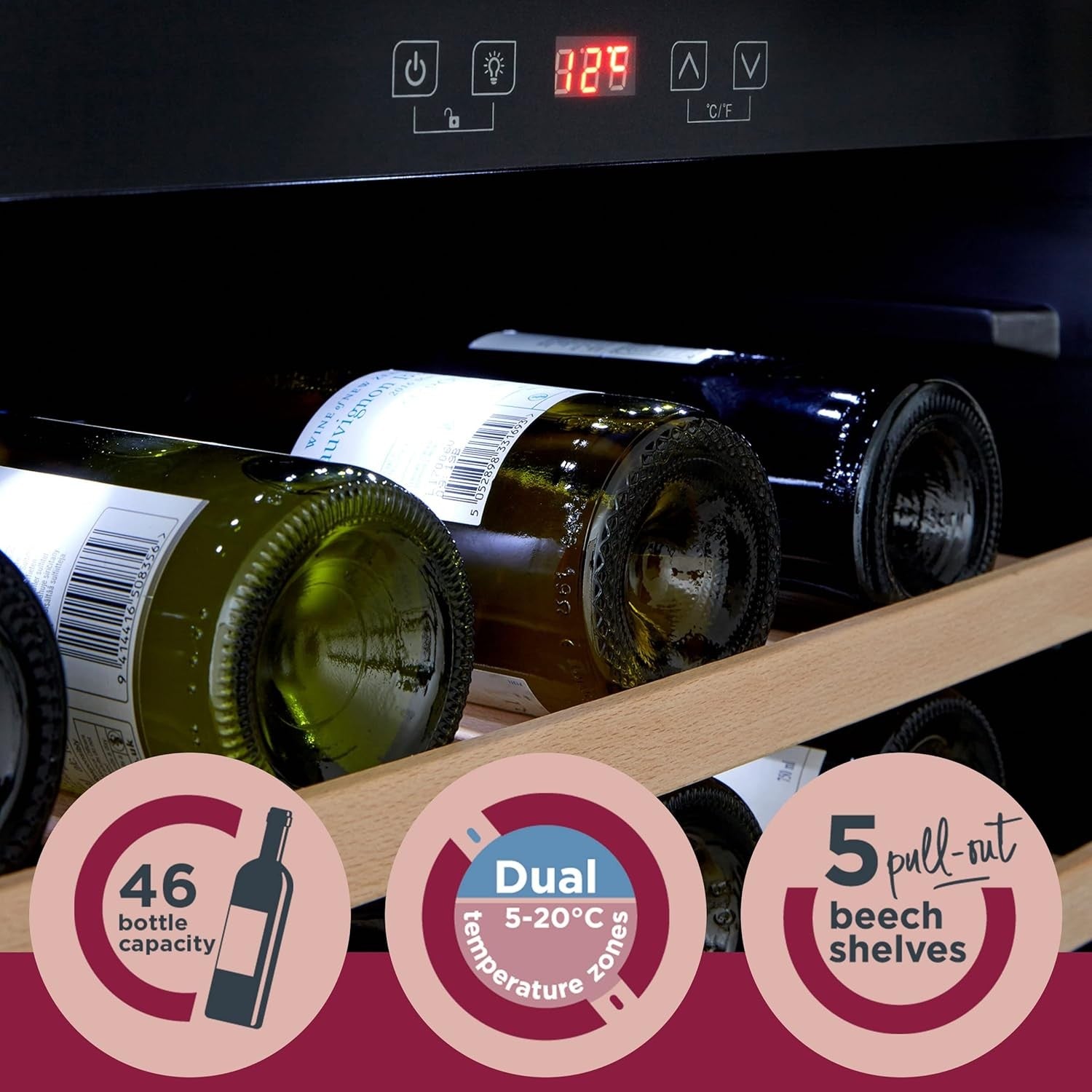 60cm Built In Wine Cooler Under Counter Fridge Digital Control 54 Bottle