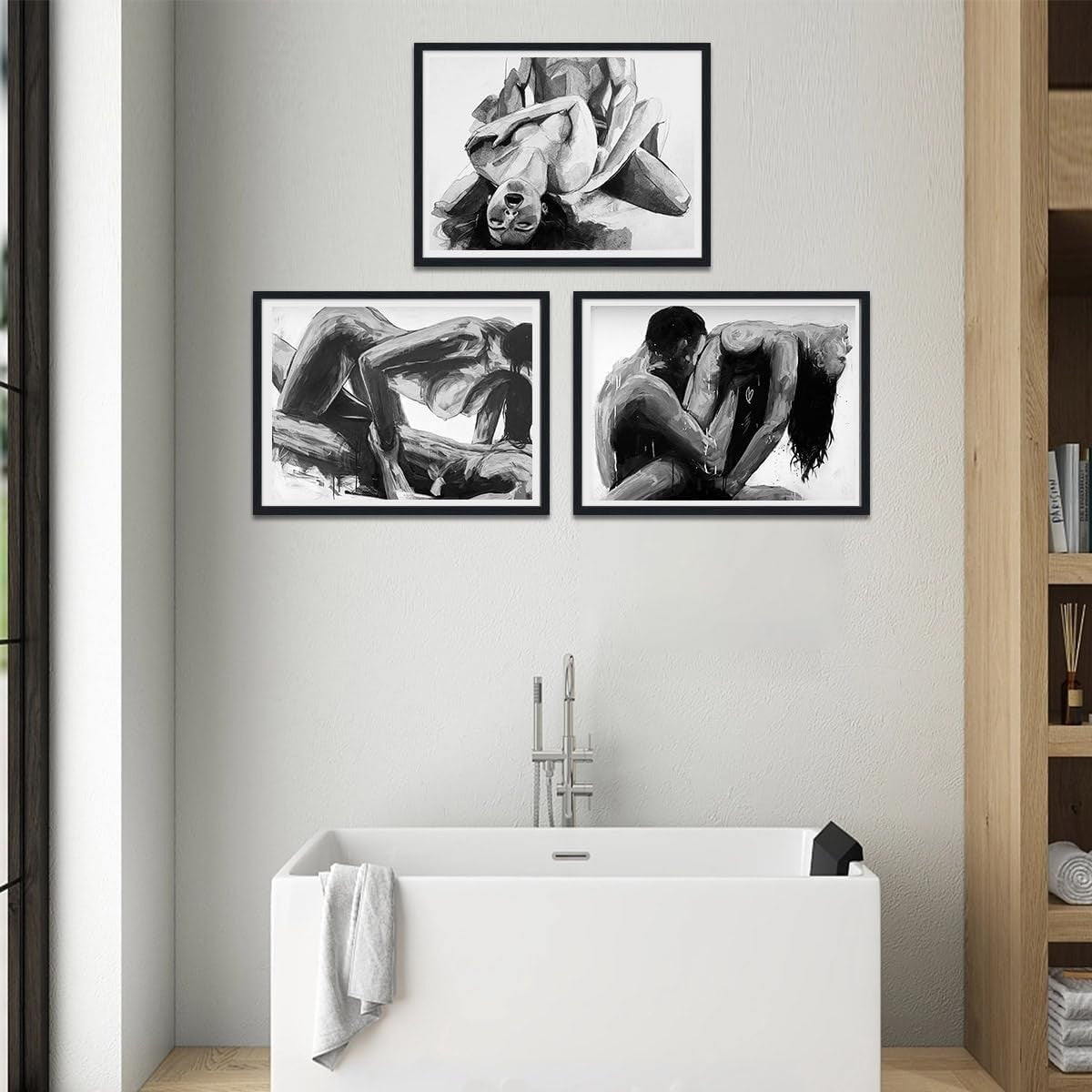 Large Black White Romantic Canvas Wall Art Set 24x36in