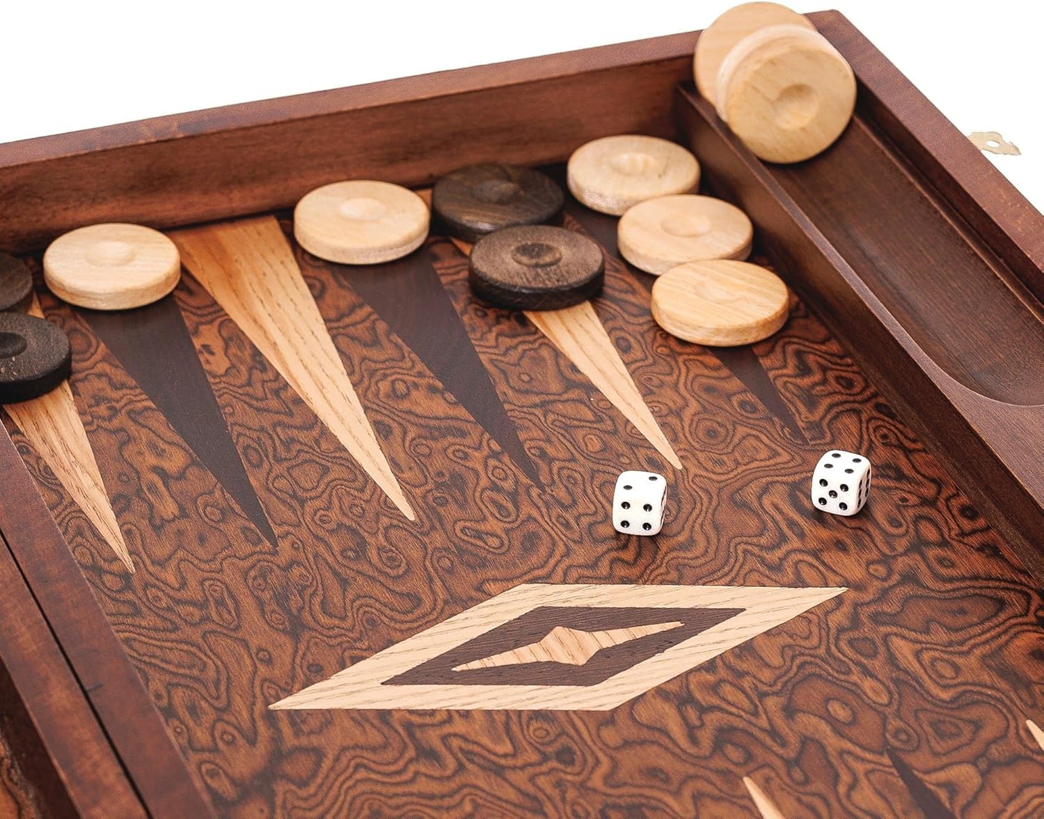 Walnut Wood Backgammon Set Large Handmade Folding Board with Storage Slots
