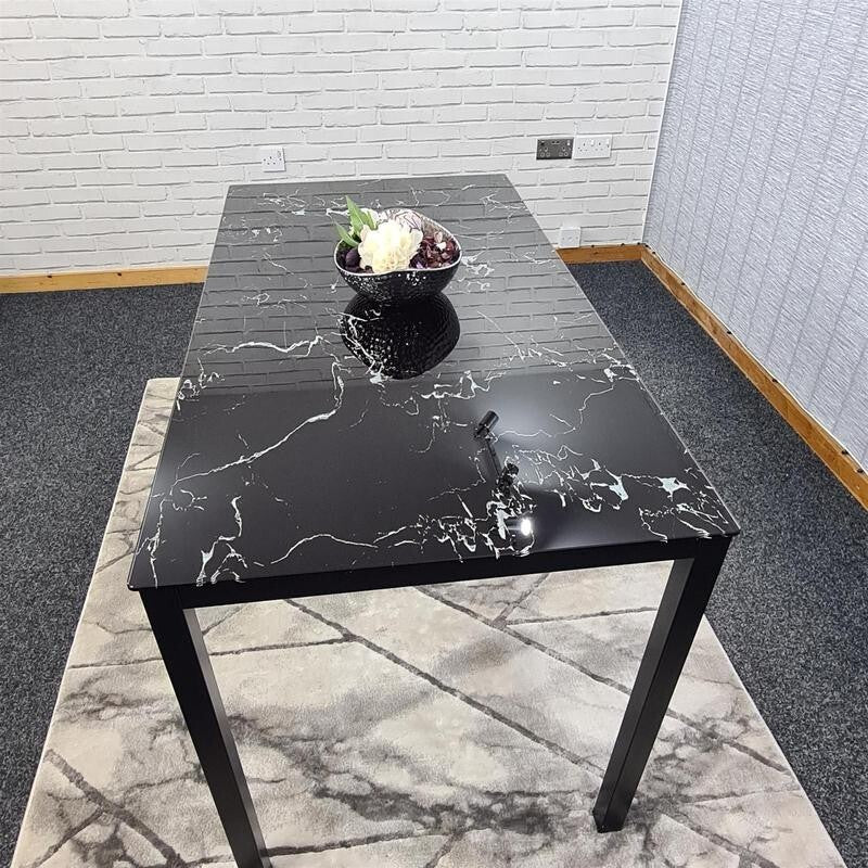 Black Glass Dining Table for 4 Modern Rectangular Kitchen Room MDF 120cm