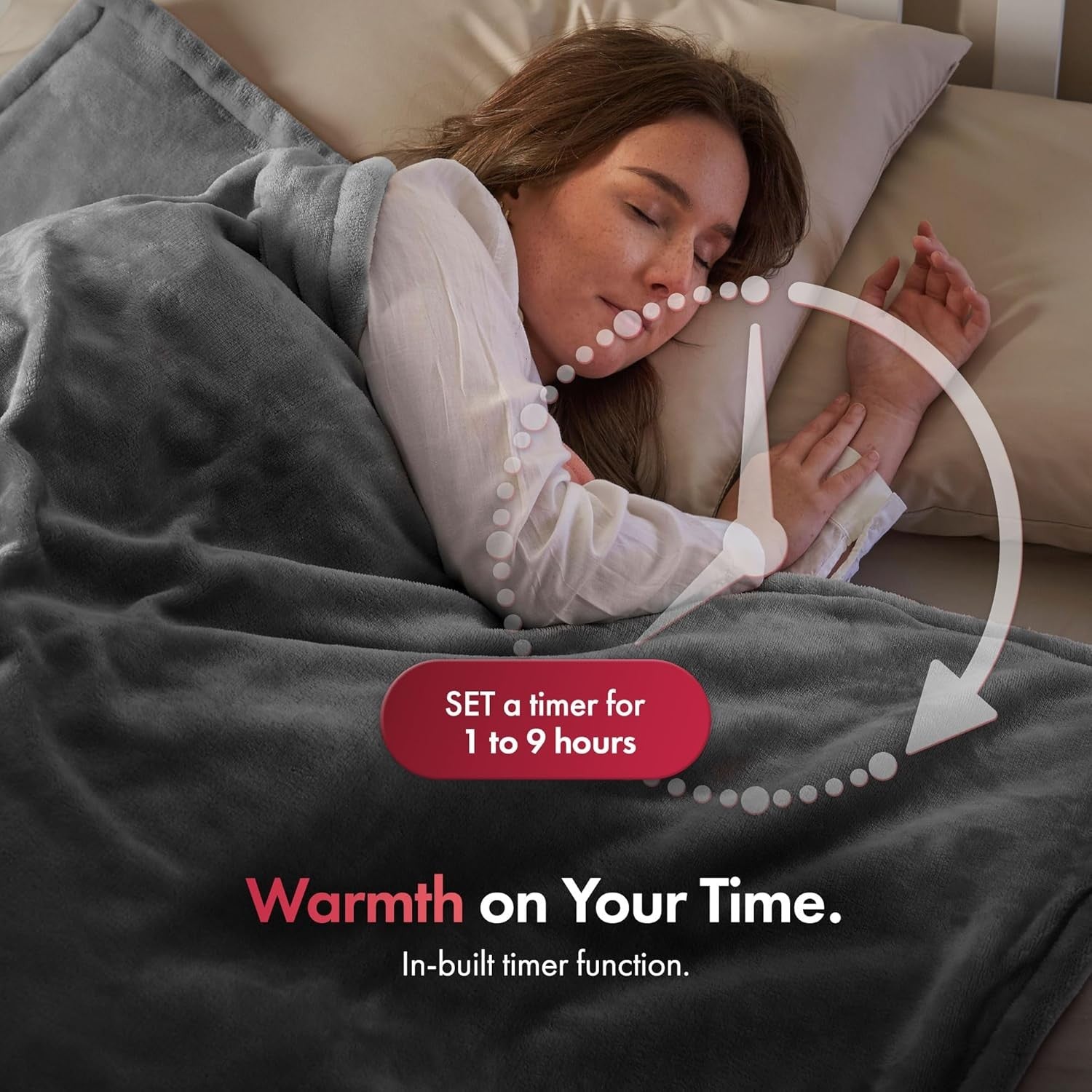 Electric Heated Throw Blanket Grey 160x130cm Soft Fleece 9 Heat Timer