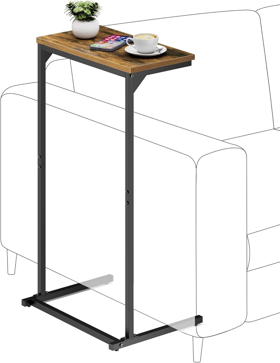 Space-Saving C-Shaped Side Table, Tall Slim Couch Table with Adjustable Feet