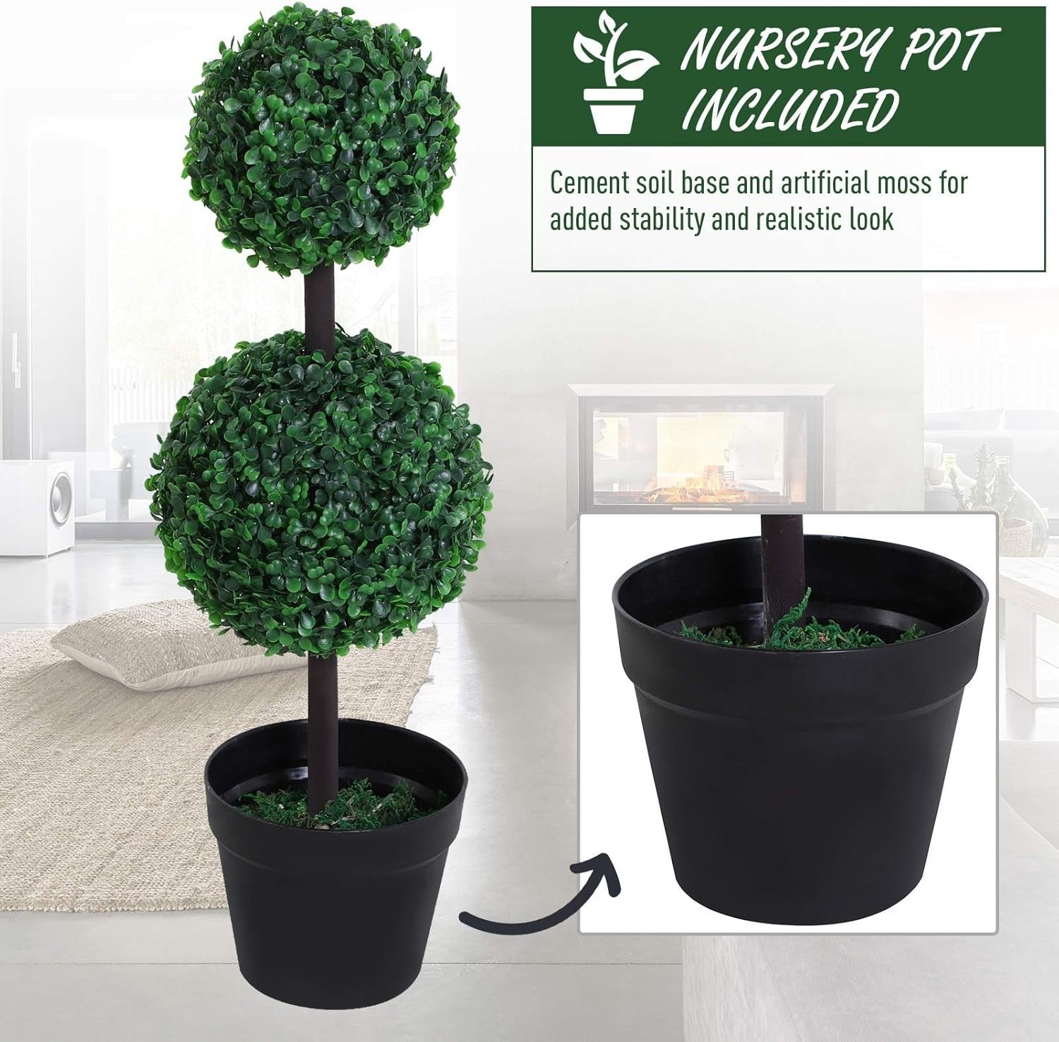Set of 2 Artificial Boxwood Ball Trees 67cm Faux Green Potted Topiary Home Decor
